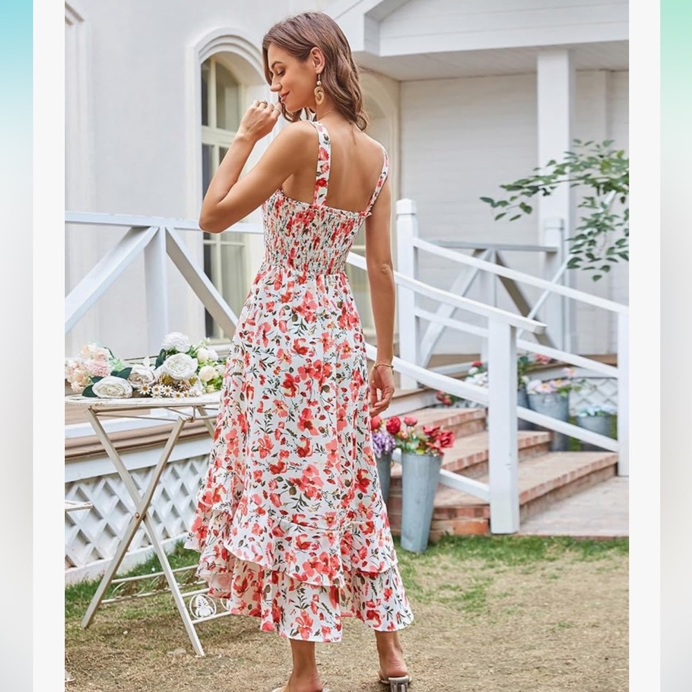 Grace Karin red floral boho maxi flowy sundress size M dress - Picture 7 of 14
